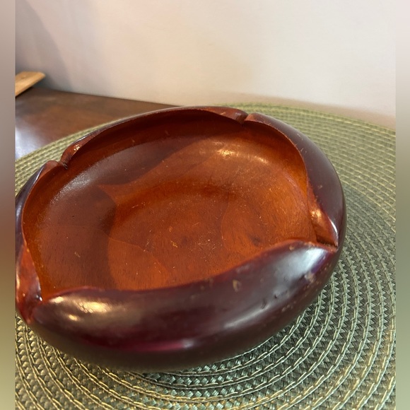 Vintage HAITI Hand Made Turned Solid Mahogany Wooden Bowl Scalloped Edge and Tag - Picture 8 of 14